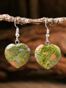 波西米亚天然石爱心吊坠耳环玫瑰石英和紫水晶心形吊饰女士珠宝适合所有场合和季节的情人节礼物 - 彩色 - 查看 7