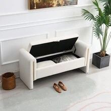 Modern Teddy Bed End Bench With Arms And Storage,Upholstered Large Foot Rest Stool, Comfy Window Vanity Bench For Living Room,Bedroom,Dorm,Coffee Table,Teddy Cream - 奶油色+膠合板+泡沫 - 查看 3
