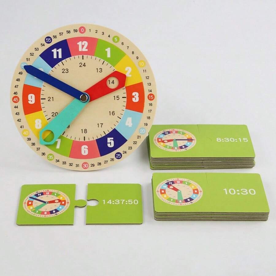 Wooden Clock Model Educational Auxiliary Tool, Learning Clock With