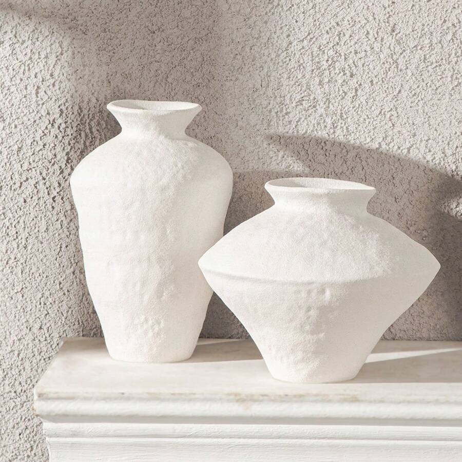 1 件白色哑光陶瓷花瓶，适用于 Wabi Sabi 家居装饰、乡村和农舍陶器、Japandi 小型复古花瓶，用于新鲜和干花植物餐桌中心装饰