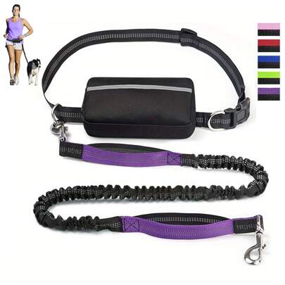 1pc Reflective Waist Pack With Retractable Dog Leash, 44-63inch Elastic Traction Rope, Outdoor Sports Running Pet Leash, Explosion-Proof Thickened Handle, Multiple Colors Available