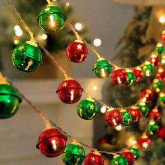 1pc 10/20/30 Christmas Red Green Bells String Lights Hanging Garland Decorative Lamp Battery Powered For Home Bedroom Fireplace Staircase Christmas Happy Party Wedding Xmas Tree Decorationchristmas Decor Christmas Gift Thanksgiving Christmas Tree Decor Ornaments Christmas Light Bedroom Decor Home Decor Party Decor Holiday Festival Room Decor