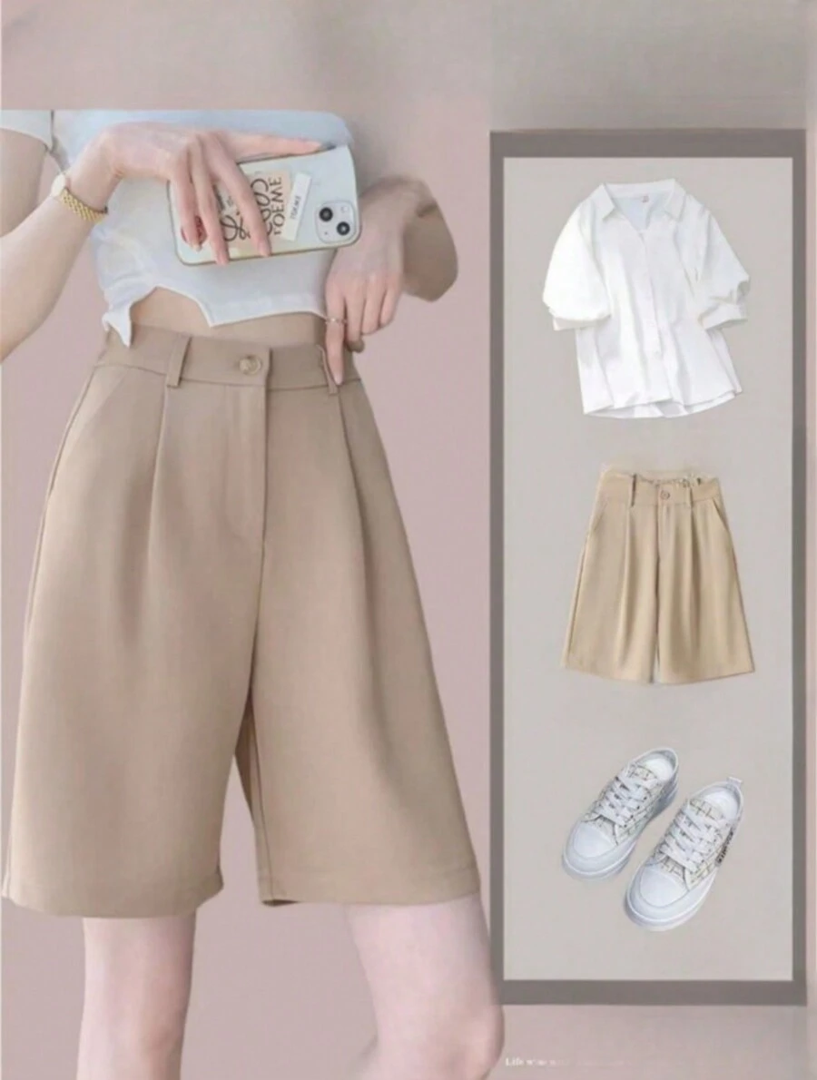 Tailored Bermuda Shorts Without Belt - Gringa Fashion - Beige - View 1