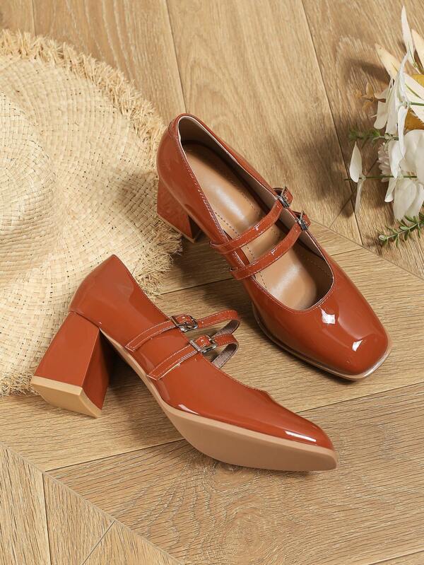 Neue Damen Pumps mit quadratischer Zehenkappe und hohem Absatz, modisch elegante bequeme Riemchen Mary Jane Pumps mit dickem Absatz, Büro-/Hochzeitskleiderschuhe