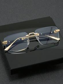 1 pieza Gafas rectangulares con lentes transparentes sin marco de metal, adecuadas para negocios, estudiantes y uso en la oficina - Dorado - Ver 2