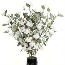 6pcs White Camellia Artificial Flower With Long Stems 35.43in Silk Blossom Fake Flowers Branches For Home Decor And Wedding Arrangements Party Table Centerpieces Decorations - White - View 3