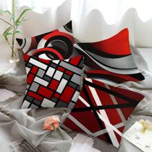 MEMNUN 4pcs 17.7*17.7in(45*45cm)/19.69*19.69in(50*50cm)/15.75*15.75in(40*40cm) Red White Gray Modern Abstract Geometric Print Polyester Pillow Covers [Pillow Insert Not Included], Home Decor Cushion Covers For Sofa, Bedroom, Car, Suitable For Daily Use Or High-End Minimalist Home Decoration - Multicolor - View 8