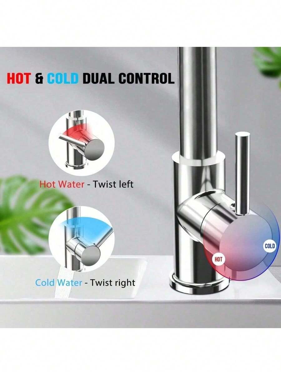 Kitchen Sink Mixer Tap With 360° Swivel Pull Down Sprayer Commercial