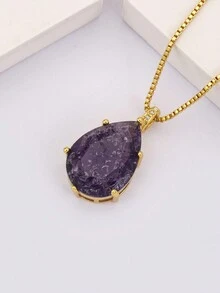 1 件情人节彩色方晶锆石 18K 镀金铜材质水滴吊坠项链，奢华珠宝礼物，适合女士 - 吊墜項鍊 - 查看 13