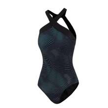 Speedo Traje de baño de una pieza para mujer, traje de natación deportivo de moda para competición y entrenamiento - Negro/negro carbón/verde oscuro/color pistola humeante - Ver 1