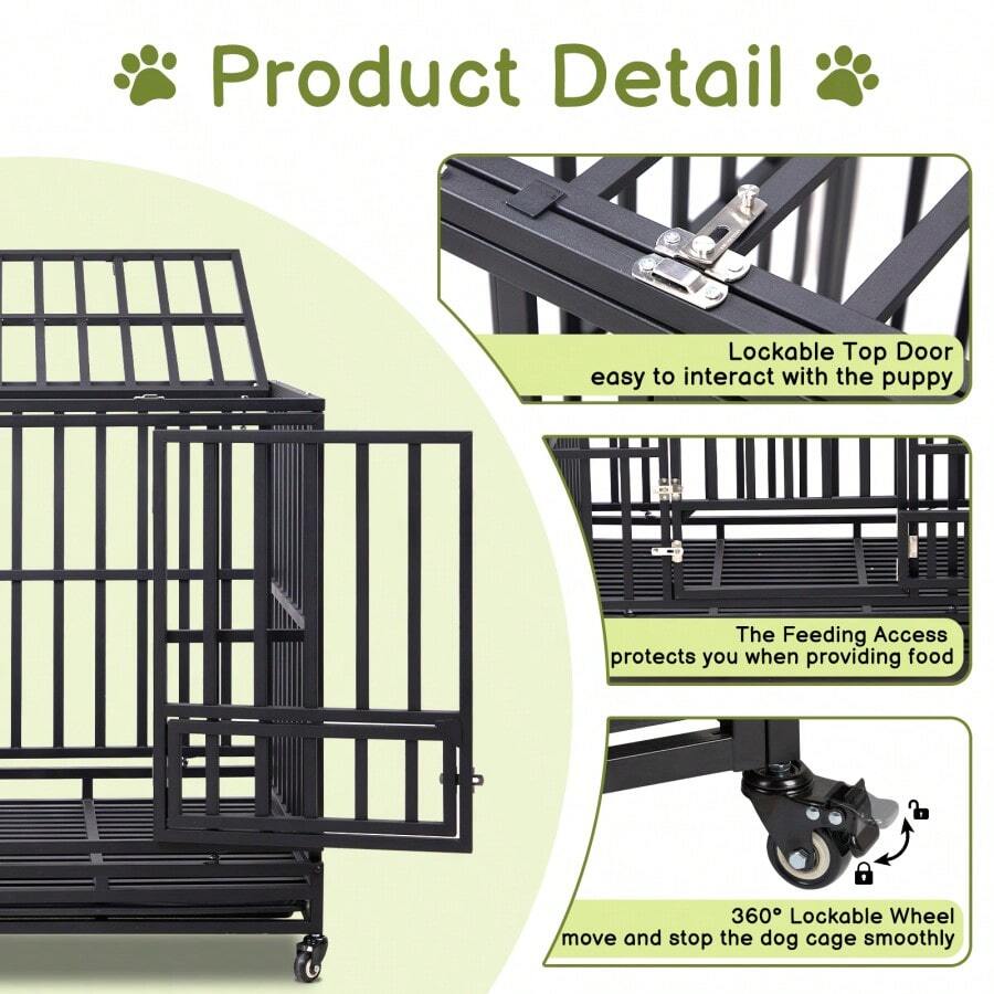 42 Inch Heavy Duty Dog Crate, 3Door Dog Kennel For Medium To Large