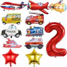 1 set de globos de aluminio con diseños de camión, avión, autobús escolar, camión de bomberos, coche de policía, barco, ambulancia, submarino y números del 1 al 9, para fiesta con tema de vehículos
