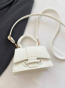 Girls Mini Crossbody Bag, Solid Color Handbag, Fashionable Lipstick Bag With Top Handle - White - View 4