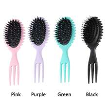 1PC Curl Defining Brush, Curl Hair Brush, Detangling Brush With Black Round Design, Styling Brush Boar Bristle Brush With Soft Silicone Bristles, Curly Hair Styling Tools - Multicolor - View 2