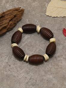 1 件复古民族风格椭圆形木串珠手链，适合女性日常佩戴 - 彩色 - 查看 2