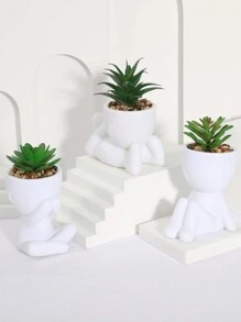 1/3pcs Artificial Succulent Plants, Single Small Succulent Potted Plants, 3 Shapes Available, Cartoon Design, PP Material, PE Material, Green, Desktop Decoration, Home Decor, Hotel, Restaurant, Living Room Bedroom - White - View 3