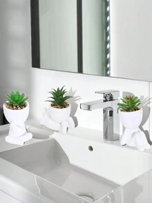 1/3pcs Artificial Succulent Plants, Single Small Succulent Potted Plants, 3 Shapes Available, Cartoon Design, PP Material, PE Material, Green, Desktop Decoration, Home Decor, Hotel, Restaurant, Living Room Bedroom - White - View 5