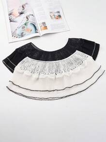 1件黑白女士雪纺蕾丝边褶皱披肩 - 雪紡斗篷披肩 - 查看 11