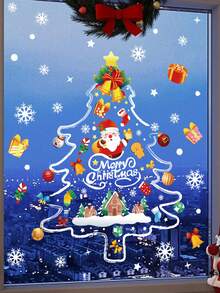 1 件圣诞树图案静电贴墙贴，可拆卸，适用于卧室和客厅，全新圣诞版最佳礼物 - 彩色 - 查看 2