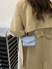 1 件女士时尚纯色 V 形印花优雅链条肩带迷你单肩包 - 藍色 - 查看 5