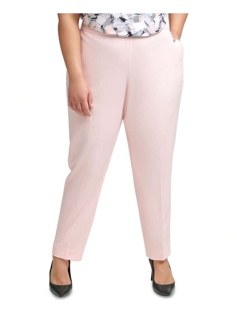 CALVIN KLEIN Womens Straight Leg Pants Pocketed Zippered Elastic-Back 29 Inseam - Pink - View 1