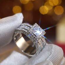Nhẫn đính hôn Halo mạ bạc thanh lịch, đính đá Cubic Zirconia sang trọng - Quà tặng đính hôn hoặc ngày lễ tình nhân bằng đá quý thanh lịch cho người sinh tháng 4 - Bạc - Xem 4