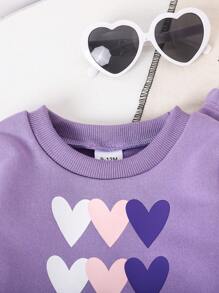 2 stuks/set baby/peuter meisjes casual hart print lange mouwen sweatshirt en joggingbroek set, herfst winter