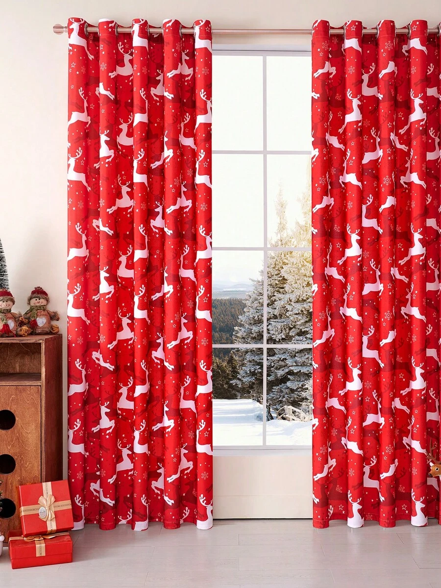 1pc Tuần lộc đỏ Giáng sinh, Hoa đỏ và xanh lá cây nở rộ, Chủ đề tiệc Giáng sinh mùa đông Đồ nội thất nhà bếp Phòng ngủ Cửa sổ Trang trí ngày lễ - Nhiều màu - Xem 1