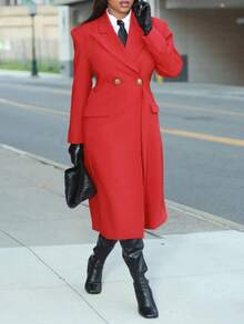 女士休闲纯色红色圣诞冬季夹克，温暖 - 紅色 - 查看 3