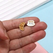 可爱早餐咖啡和羊角面包耳钉耳环珐琅日常珠宝礼物送给朋友时尚精致 - 彩色 - 查看 7