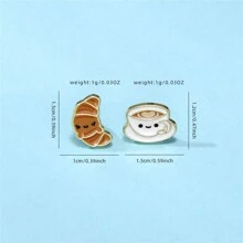 可爱早餐咖啡和羊角面包耳钉耳环珐琅日常珠宝礼物送给朋友时尚精致 - 彩色 - 查看 4
