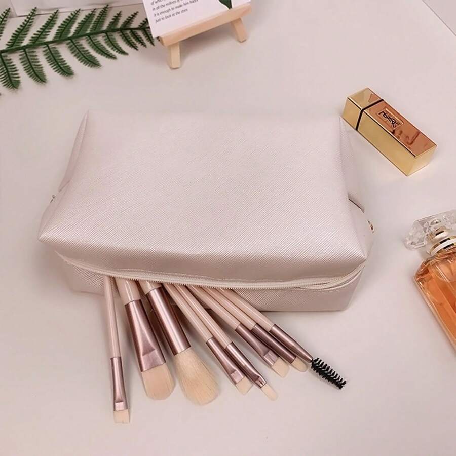 一片式 PU 皮革女士化妆包，简约日常使用便携式收纳钱包，小巧整洁的收纳包，防水旅行化妆包 - 彩色 - 查看 1