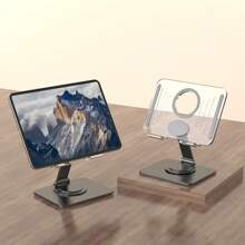 Acrylic Tablet Stand With 360 Degree Swivel Base, Foldable Adjustable Clear Tablet Stand For Desktop Home Office, Compatible With IPad Pro And Other Tablets 1pc Transparent - Black - View 2