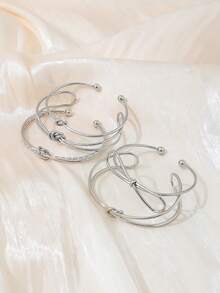 5 件装空心结手镯，蝴蝶装饰女士手腕配饰 - 銀色 - 查看 3