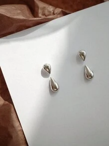 1pair Fashionable Simple Small Teardrop Shaped Metallic Stud Earrings For Women, Gold/Silver