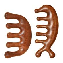 Cirelle 1 件/2 件木制头皮按摩器 - 手工制作天然绿檀香宽齿梳 - 木质按摩梳和檀香梳，用于奢华护发、护发、女孩礼物 - 棕色 - 查看 11