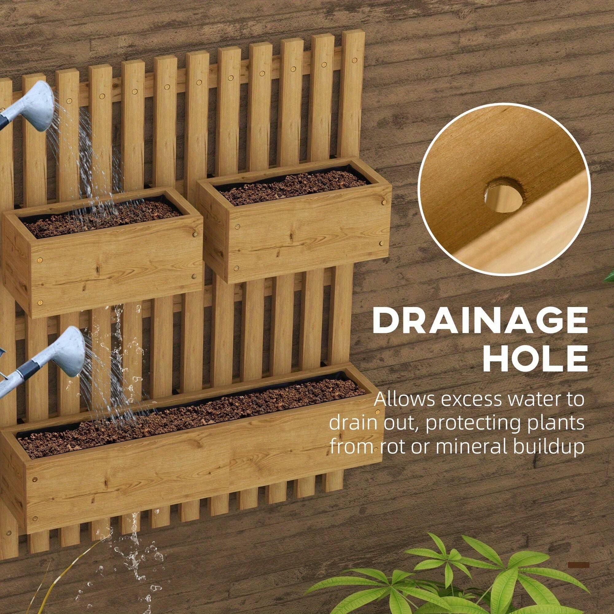 WallMounted Wooden Garden Planters With Trellis, Drainage Holes And 3