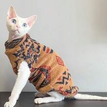 Áo nỉ in hình mèo Sphynx, trang phục mùa đông ấm áp cho mèo không lông, họa tiết mới lạ theo xu hướng - màu nâu - Xem 6