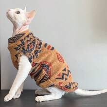 Áo nỉ in hình mèo Sphynx, trang phục mùa đông ấm áp cho mèo không lông, họa tiết mới lạ theo xu hướng - màu nâu - Xem 4