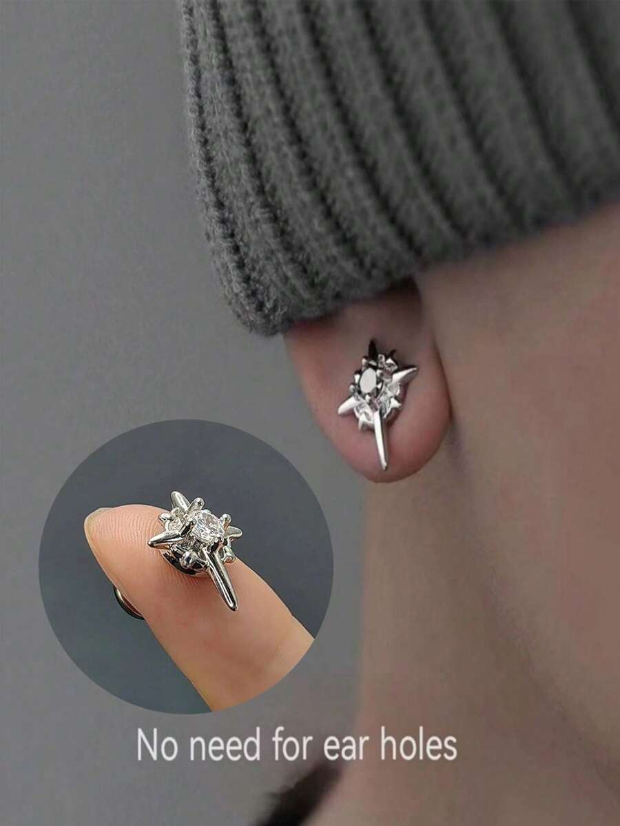 1คู่ ต่างหูแม่เหล็กไม่ต้องเจาะสำหรับผู้ชาย รูปดาวเหนือ สไตล์ฮิปฮอป ไม่
