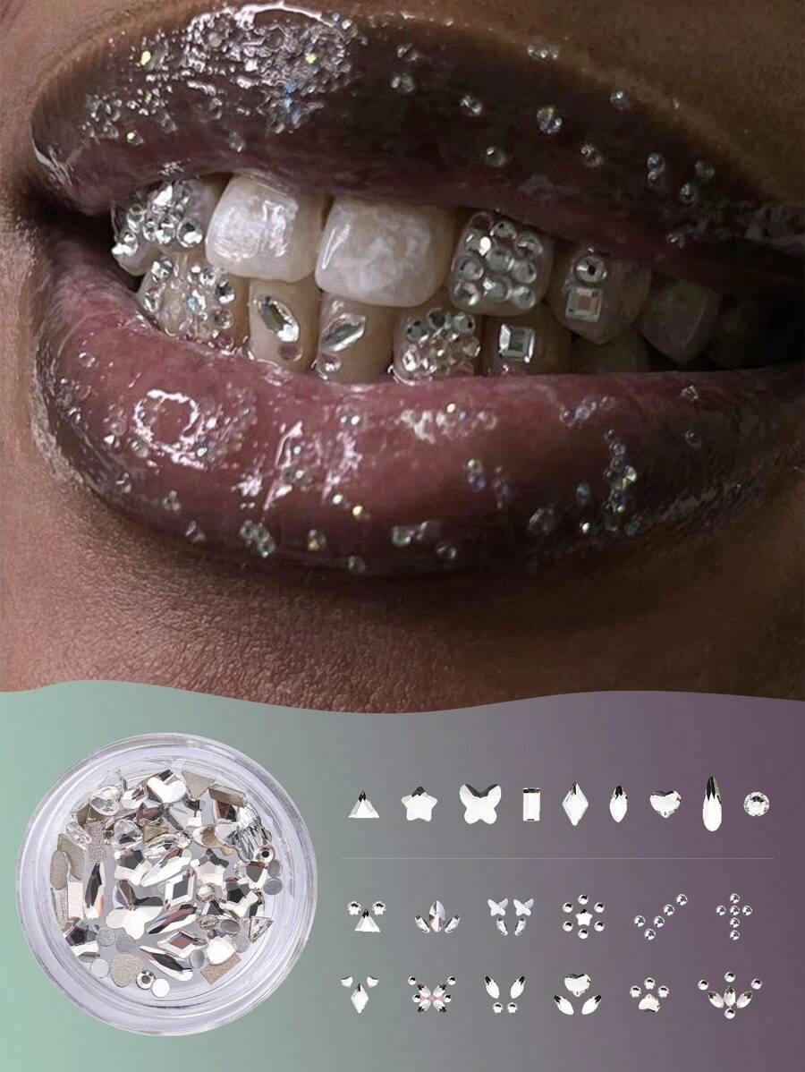 novani 1 盒 Y2K 风格时尚多形状彩色牙齿宝石牙齿珠宝装饰适用于牙齿、面部和指甲工具（不包括）