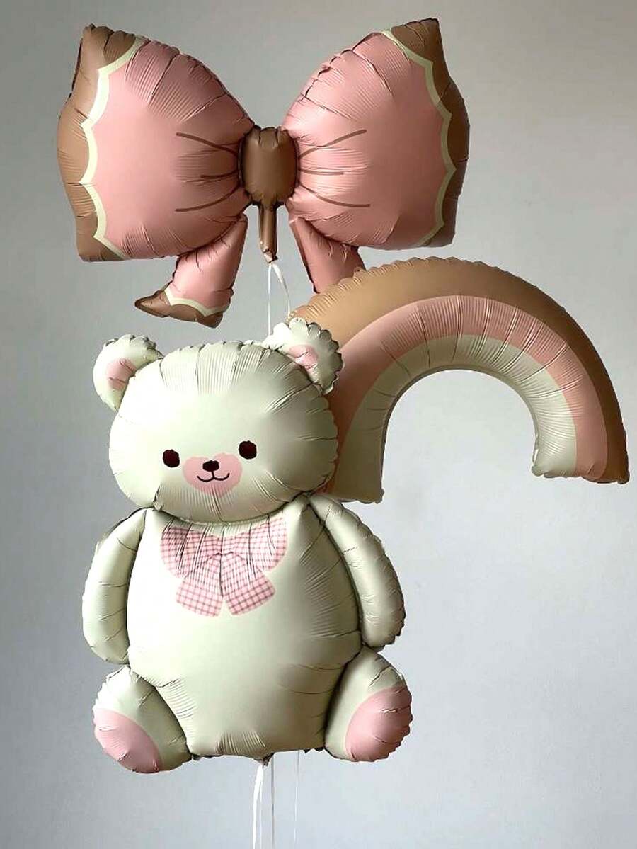 3/13 peças Laço de Urso de Pelúcia Retrô, Balões Holográficos ArcoÍris