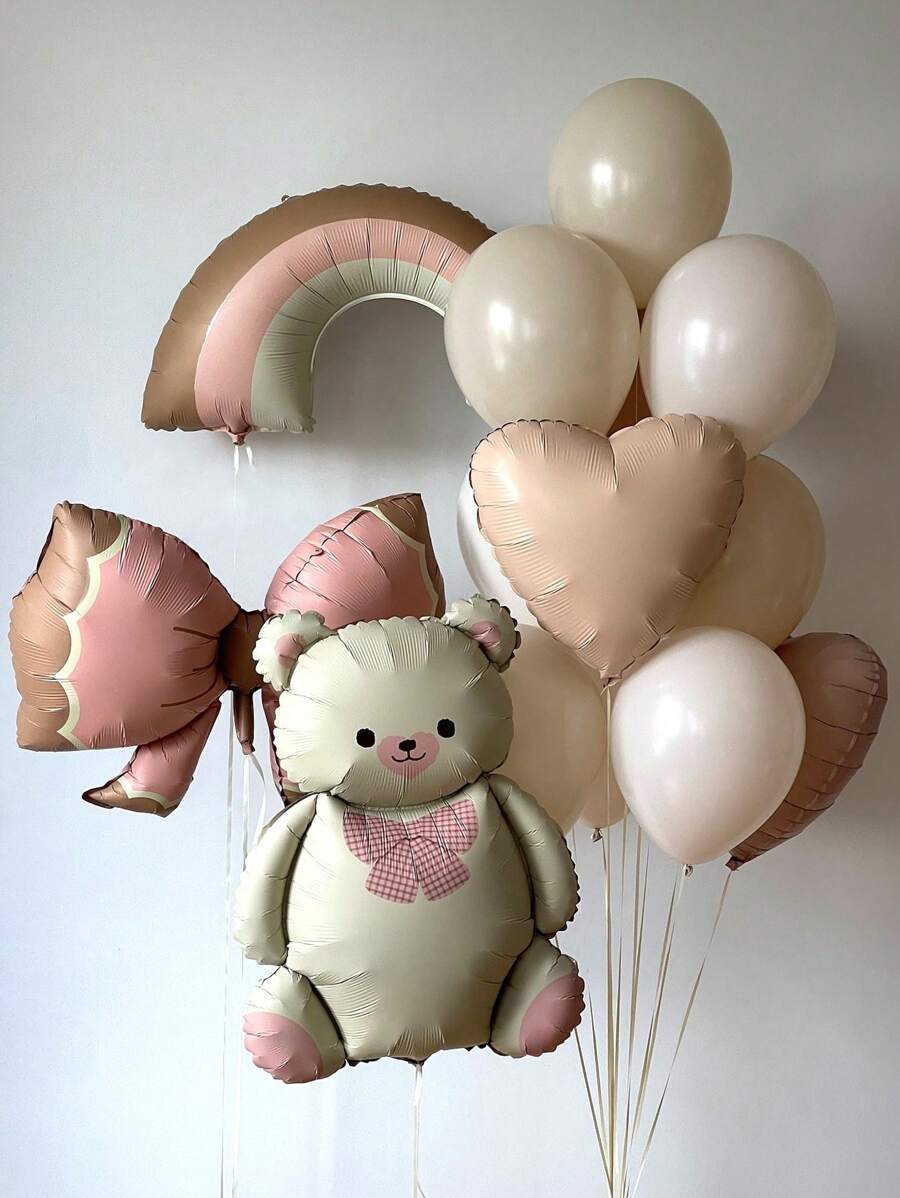 3/13 peças Laço de Urso de Pelúcia Retrô, Balões Holográficos ArcoÍris