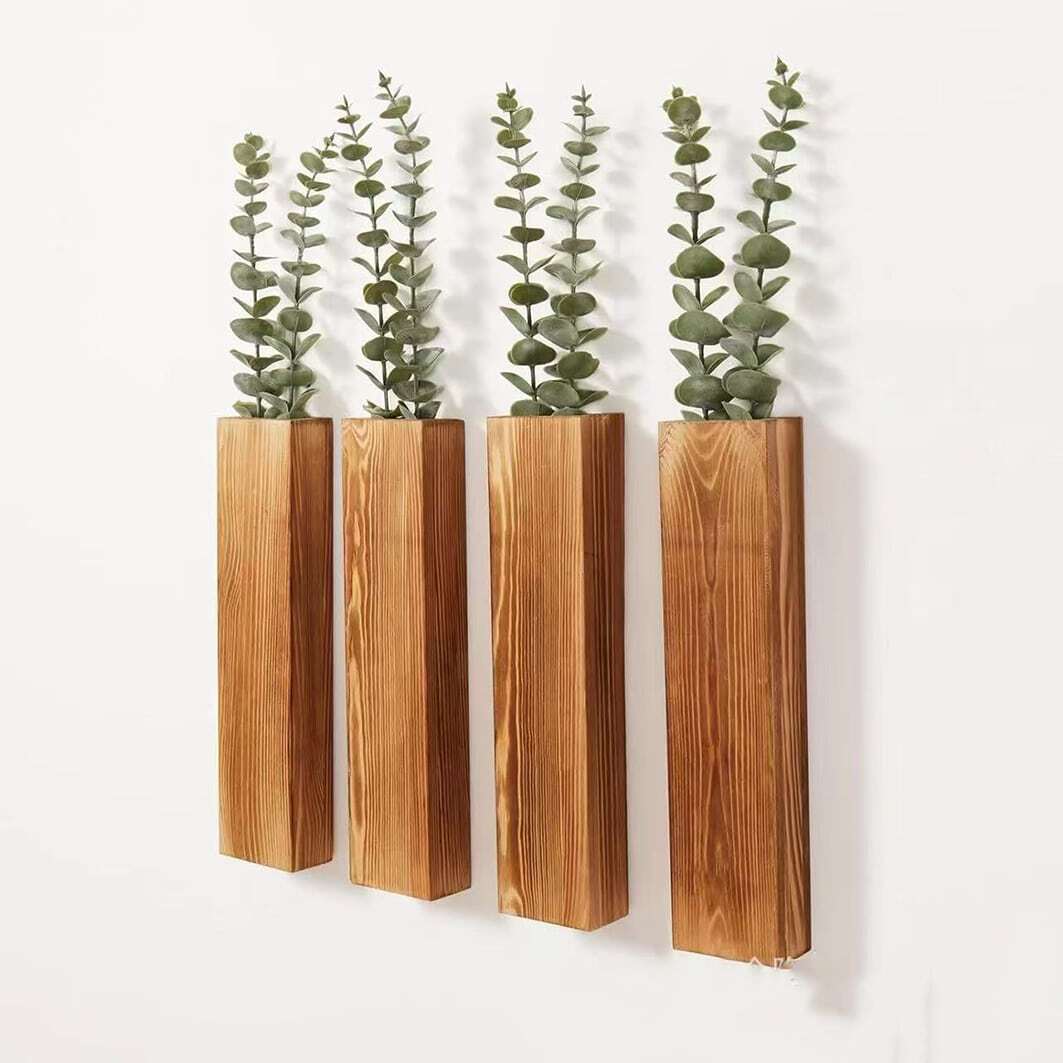1/2pcs Wooden Wall Vase For Dried Flowers Decoration Green Plant