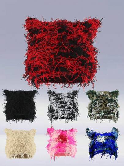 1pc Kids Autumn/Winter Cute Cat Ear Knitted Hat, Fashionable Street Punk Hip-Hop Balaclava Beanie In Black, Pink & Skull