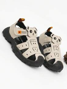 1 para uroczych, dziecięcych, unisexowych, modnych sandałów z wzorem pandy, dla maluchów, z zamkniętymi palcami, antypoślizgowe, miękkie dno, codzienne, plażowe buty, odpowiednie na lato