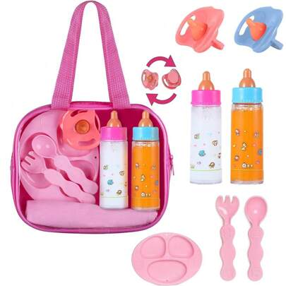 Newborn Magical Bottle Set, Disappearing Doll Feeding Set | 3pcs/6pcs/7pcs Baby Care Diaper Set/Doll Feeding Set For Stroller Dolls | Baby Doll Accessories, Milk & Juice Bottles, Diaper Dolls, Pacifiers For Toddler Role Play, Random Color & PatternDolls For Kids,Dolls Feeding Set,Kids Plates