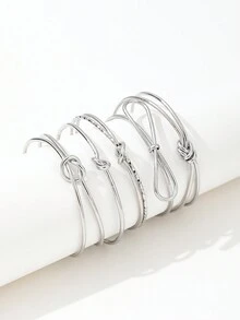 5 件装空心结手镯，蝴蝶装饰女士手腕配饰 - 銀色 - 查看 2