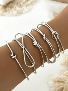 5 件装空心结手镯，蝴蝶装饰女士手腕配饰 - 銀色 - 查看 1