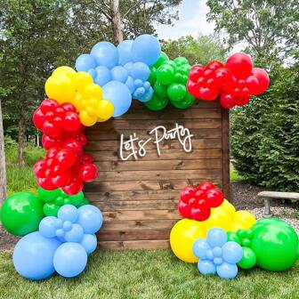 134st/set Farm Ko-tema ballonggirlanderbågesats, blå, röd, gul, grön latexballonggirland, lämplig för bondgårdstema, kodjurstema, födelsedagsfestdekor